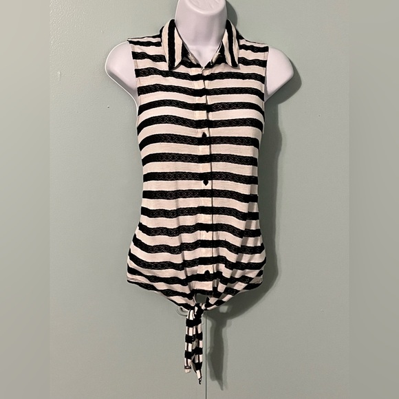 Giani Bini Sleeveless Button Down Size XS Stripes Mesh Ties - Picture 1 of 13